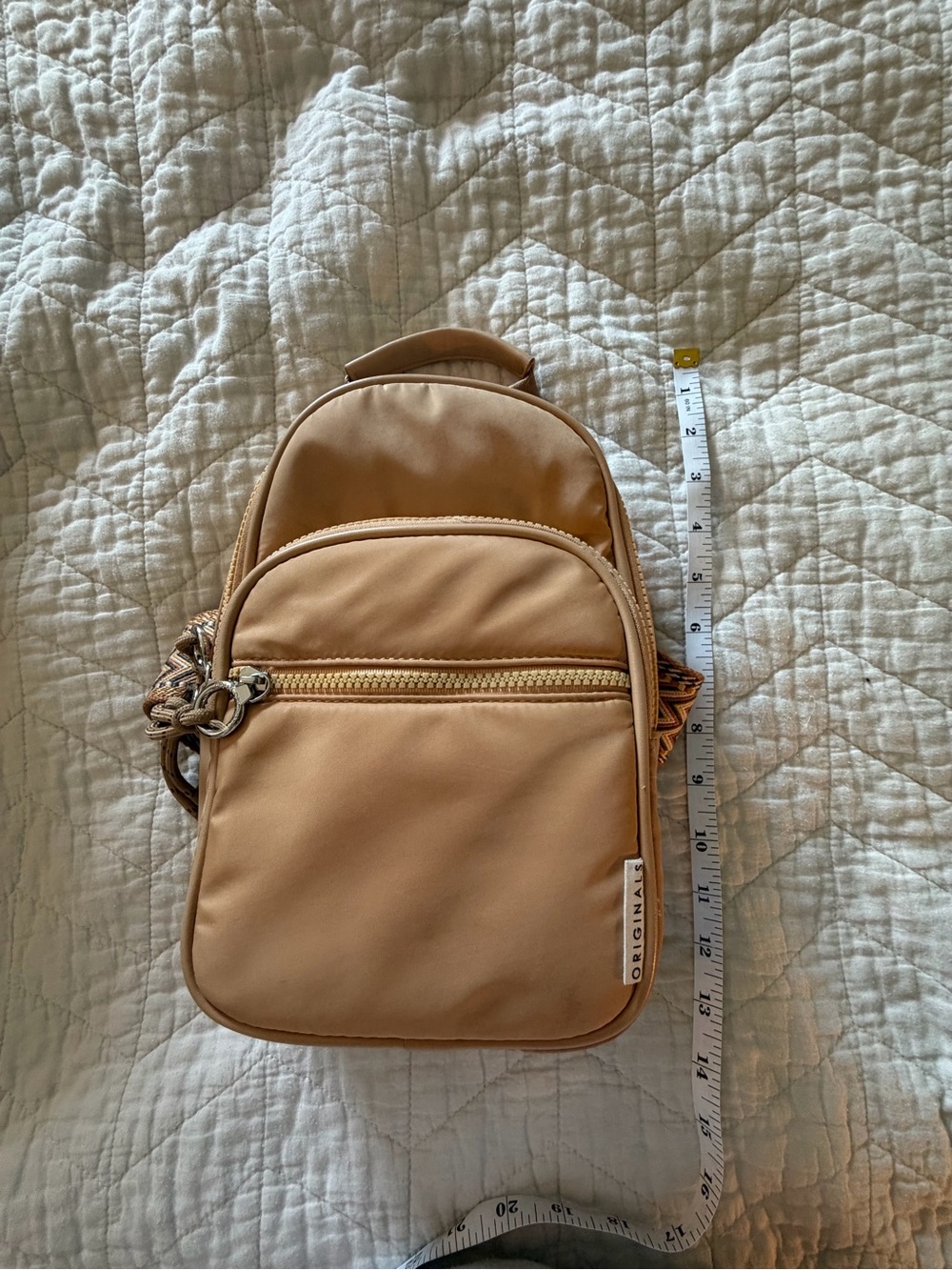 Anthropologie Originals Tan Crossbody Mini Sling with Patterned Strap - Picture 5 of 6